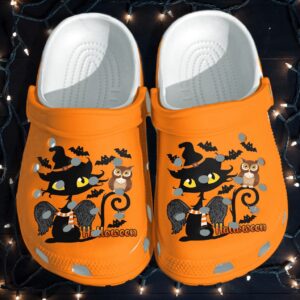 Owl And Black Cat Shoes Clog  Bats Halloween Crocs Clog Crocband Clog Birthday Gift For Man Woman